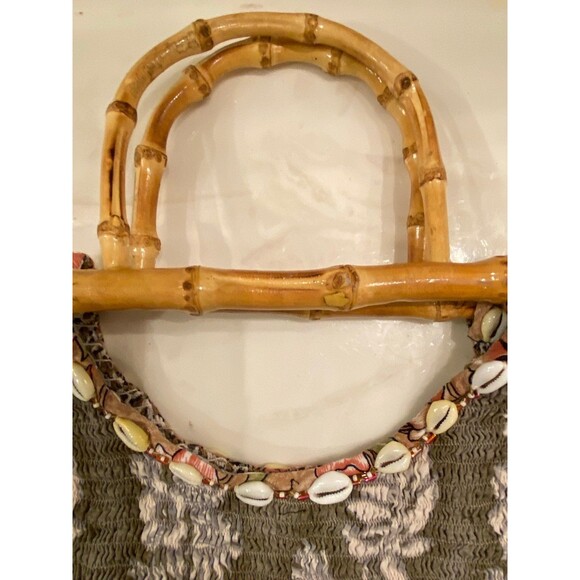 Faith by Celia Forrester Smocked Unique Boho Hipster Handbag With Bamboo Handles - Picture 4 of 12